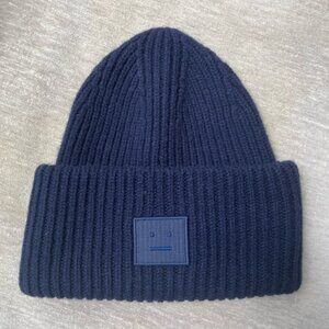 Acne Navy Blue Ribbed Beanie
